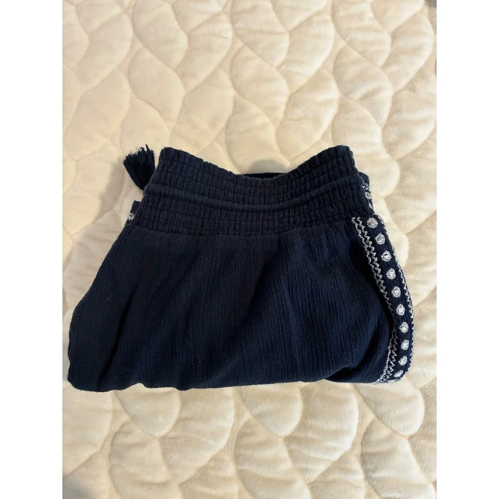 J.‎ Crew Embroidered Shorts Cotton Blend Drawstring Waist Boho Y2K Blue Size 6